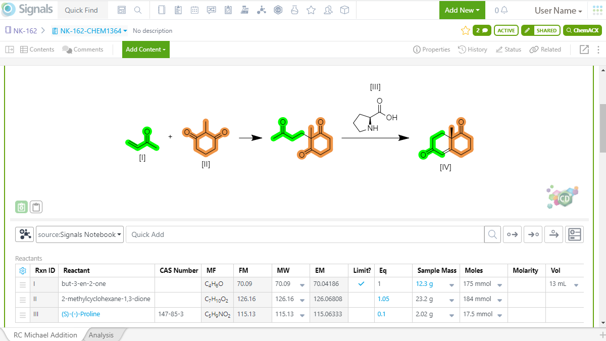 Screenshot of Molecules within Signals Notebook 
